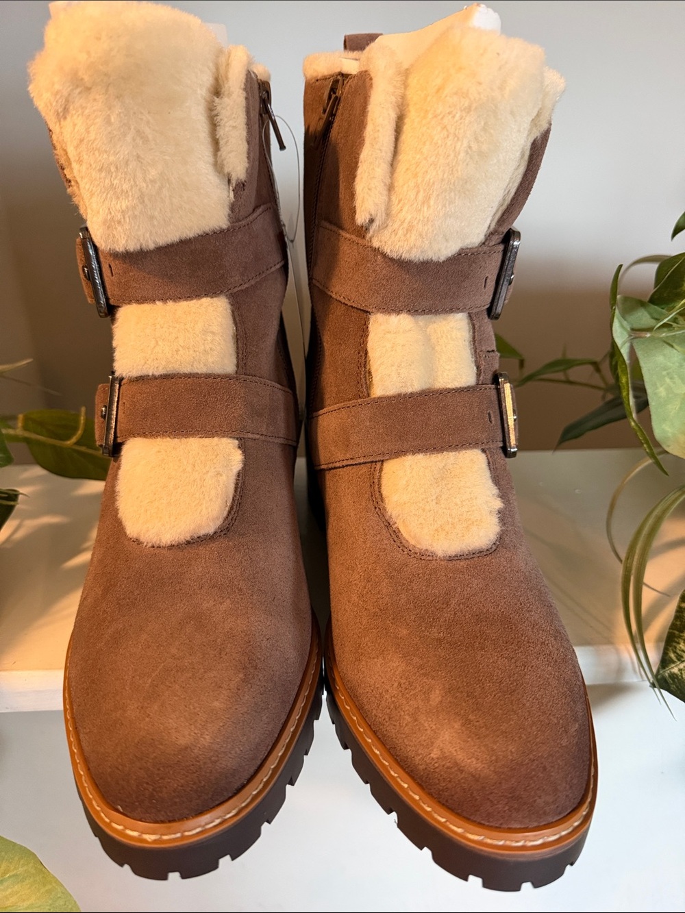 Brand New Woman’s Brown Suede Shearling-Trim Naturalizer Boots Size 9.5🔥🔥🔥